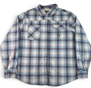 CAT Caterpillar Work Shirt Mens XL Plaid Long Sleeve Snap Front Western